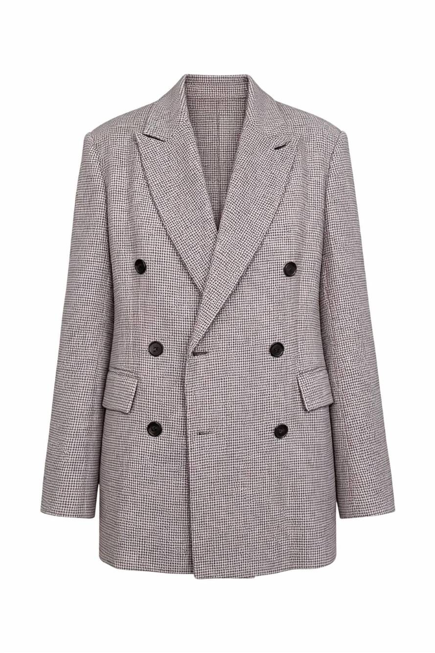NEW BRUNELLO CUCINELLI women's microcheck double-breasted jacket in houndstooth